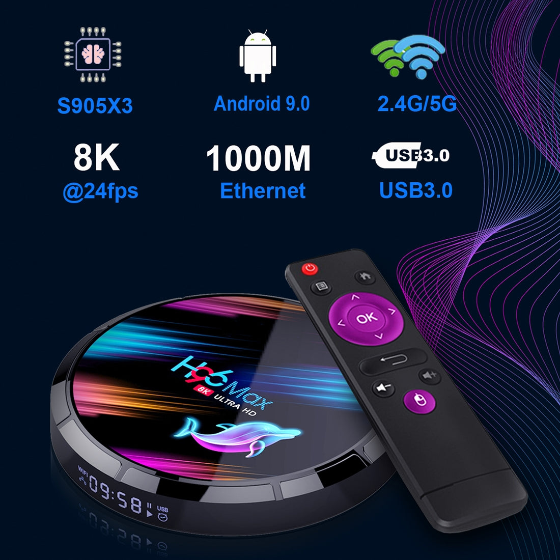 H96 MAX Amlogic S905X3 Quad Core Android 9.0 Bluetooth TV Box WiFi Media Player 4 128GB H96 MAX Amlogic S905X3 Quad Core Android 9.0 Bluetooth TV Box WiFi Media Player 4 128GB